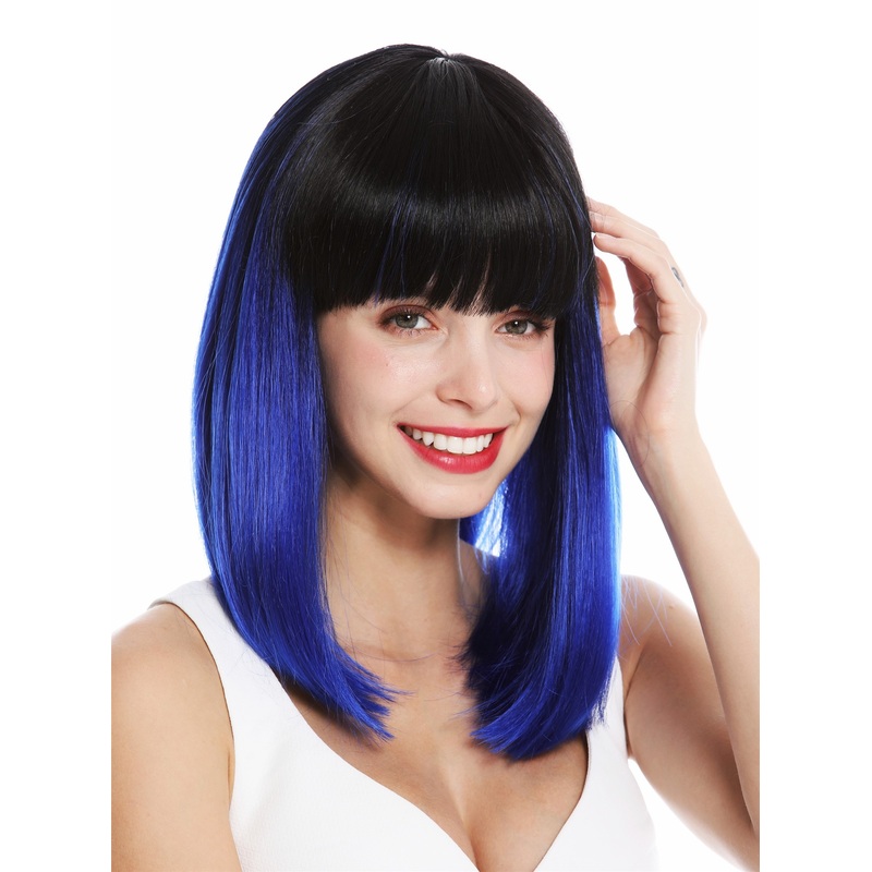 VK-2-F22YS1B  women’s wig shoulder length sleek fringe vamp ombre mix black blue
