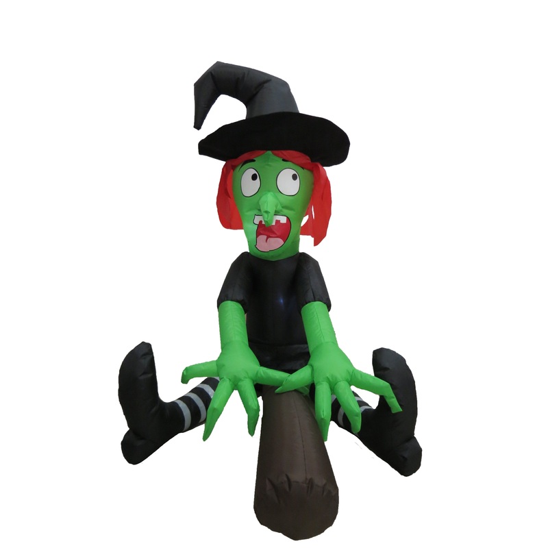 4FT Halloween Inflatable Witch on Broom LED Home Yard Holiday Decorations