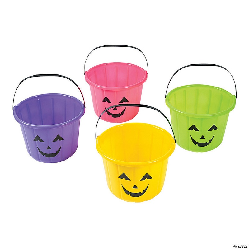 6 1/2 x 8 1/2 Neon Jack-O-Lantern BPA-Free Plastic Trick-Or-Treat Buckets – 12 Pc.