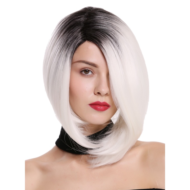 Lady wig lace front mono short sleek long bob ombre black white MLC156-MF