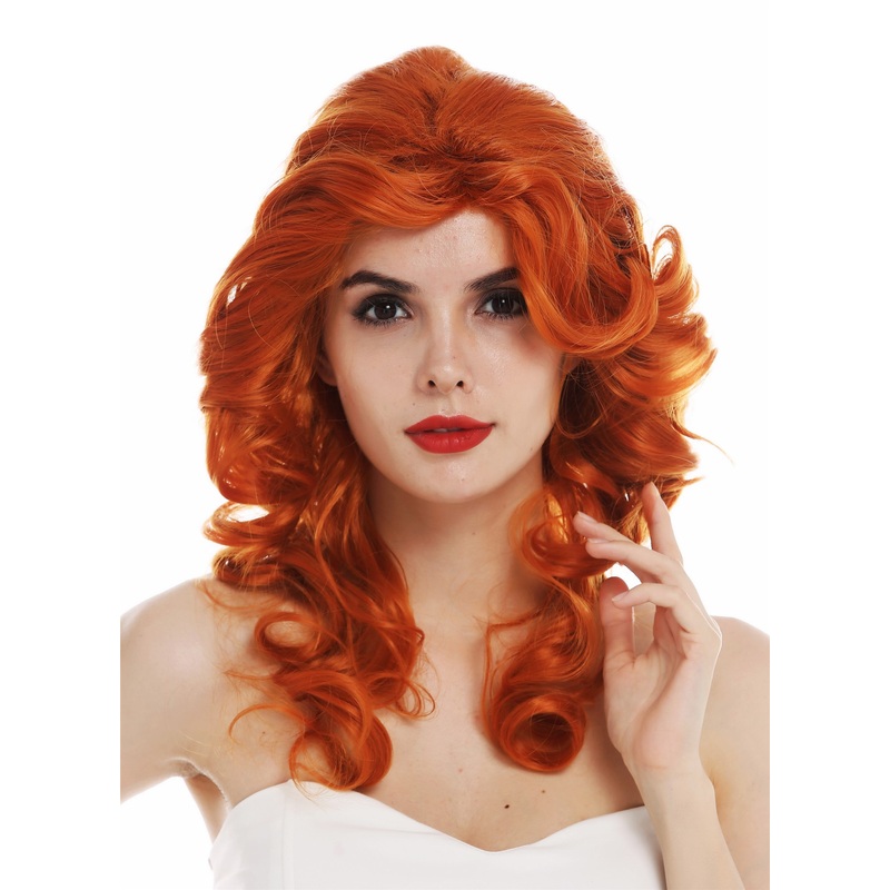 Lady wig long wavy voluminous backcombed 80’s diva drag orange red WL-3010
