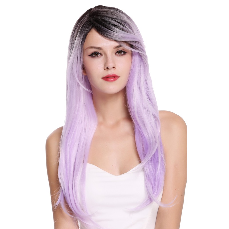 Lady women wig long straight parted ombre dark brown & light purple RGF-6470C