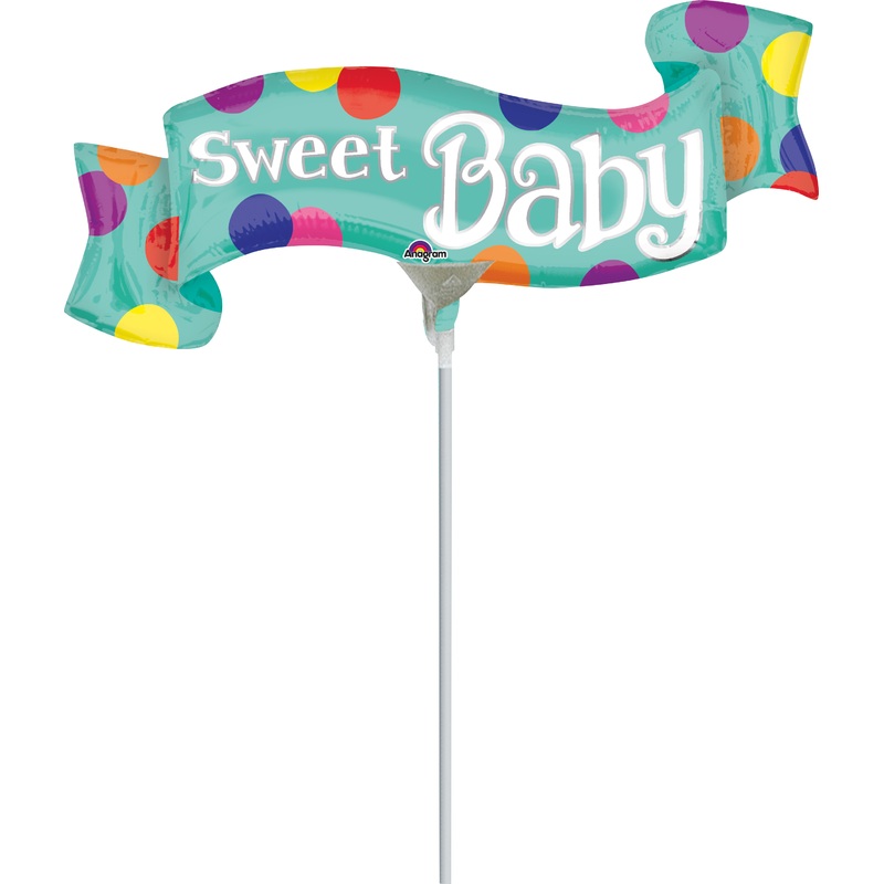 Stick balloon Sweet Baby Banner with colorful polka dots
