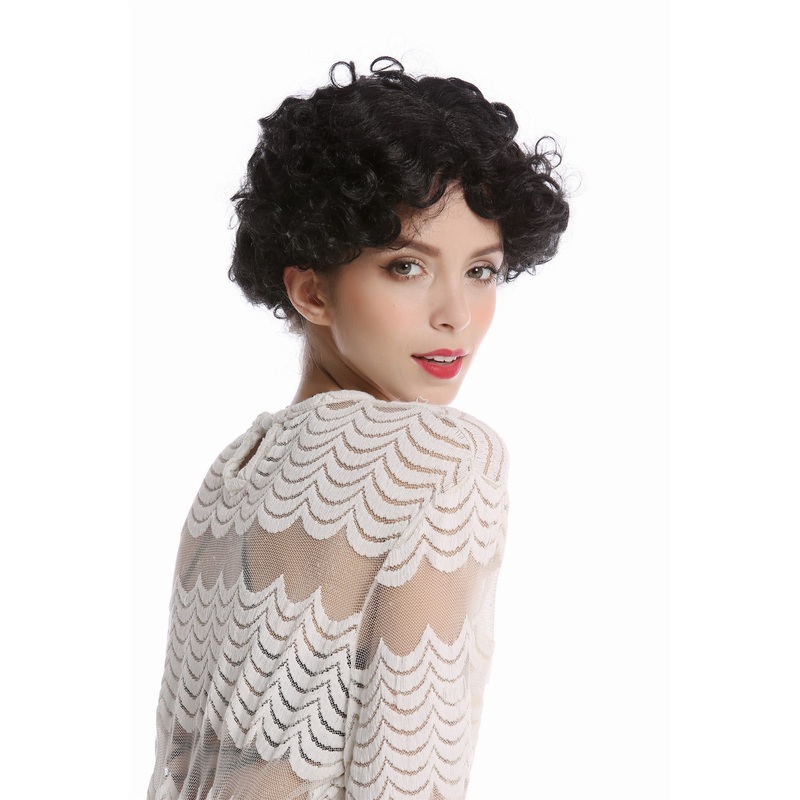 Wig Ladies Women Halloween Carnival Cosplay short curly curls black 90982