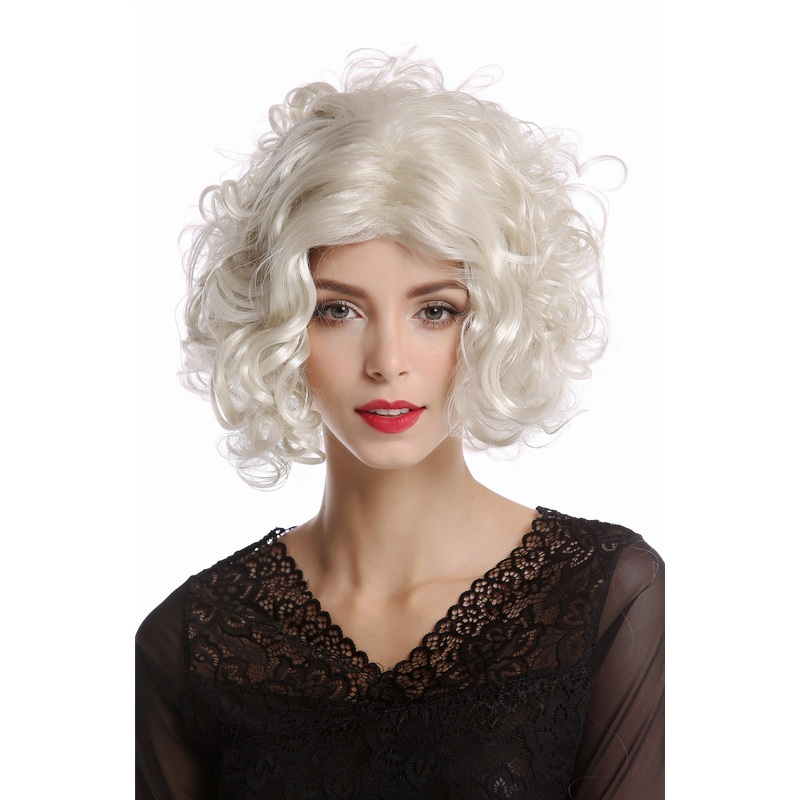 Wig Lady Women Hollywood Diva curly straight middle-parting platinum blonde 1352