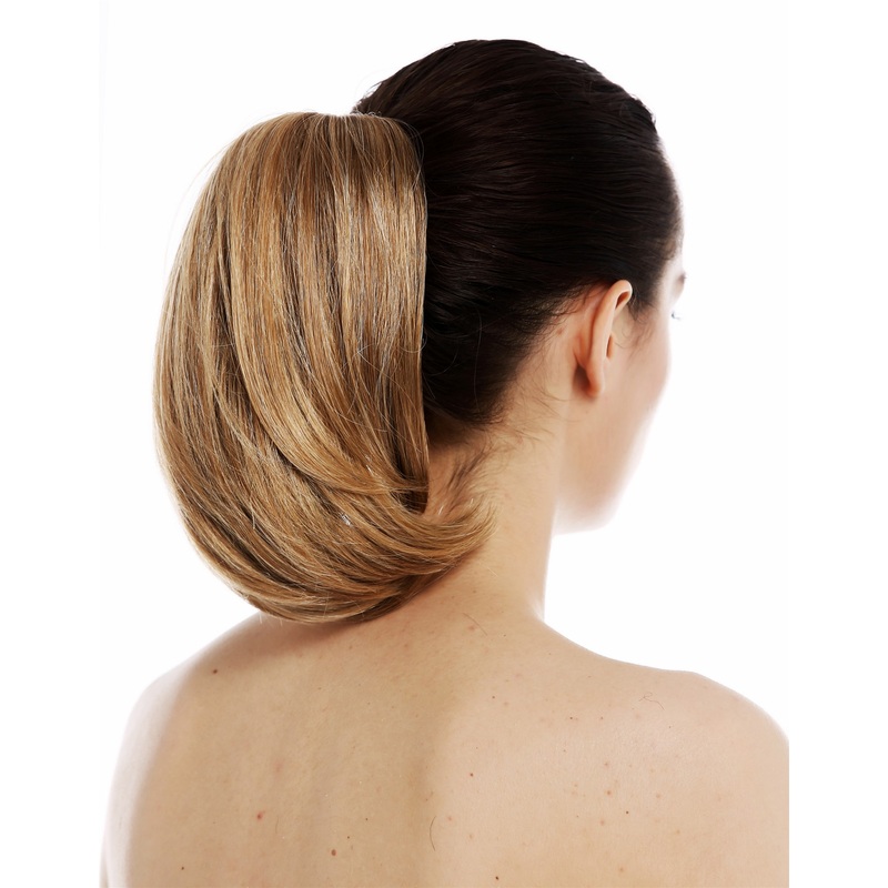 Hairpiece ponytail short voluminous but sleek medium gold blonde mix T6545-s