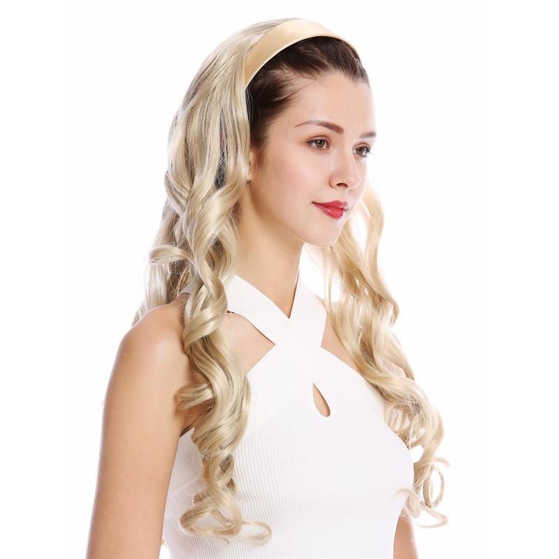 Hairpiece half wig alice band very long slightly curled ashen blond TYW60871H