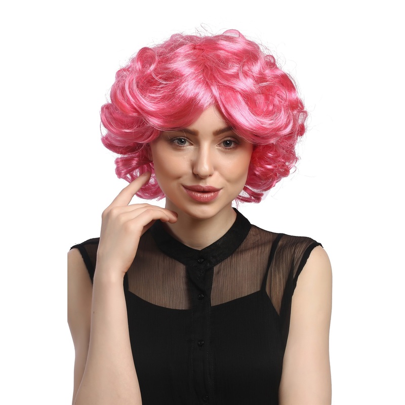 Lady Party Wig Cosplay short voluminous curly curls pink 80s Pop Star Diva DEC31