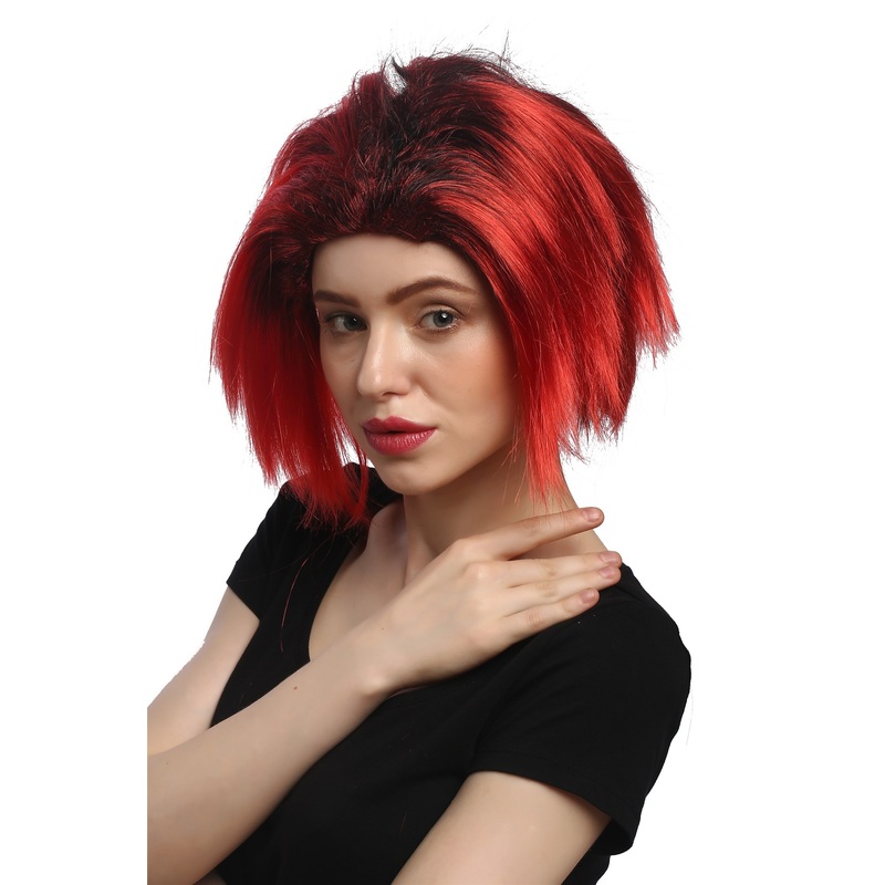 Lady Wig Vamp short straight middle parting red black She-Devil Demon 90829