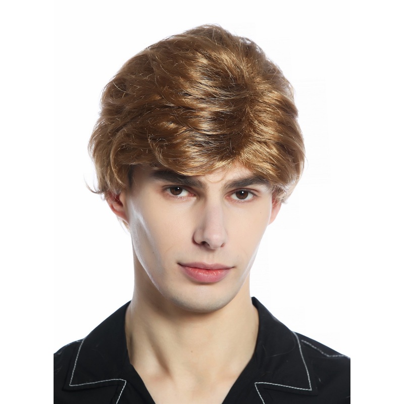 Wig Men Women unisex short slightly waved dense dark blond DW1335