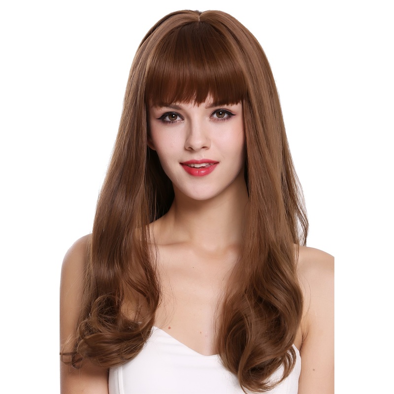 women’s wig lady long fringe brown mix wavy ends wavy tips 1574-10/12