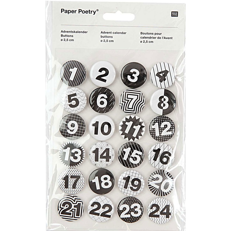 24 advent calendar numbers button black and white