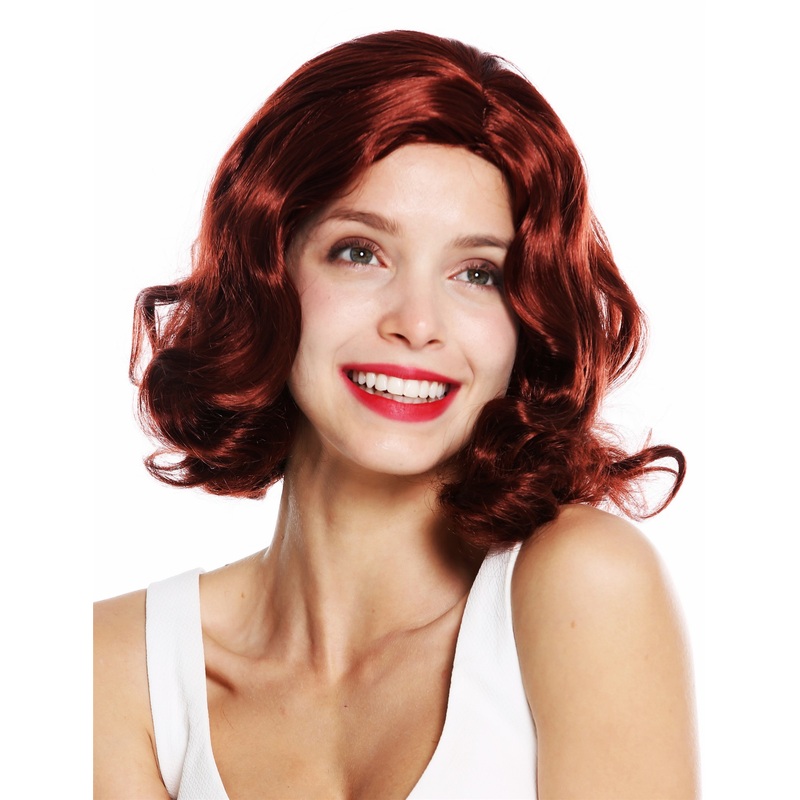 Lady wig 20’s swing Charleston middle parting wavy dark auburn red brown GFW1726