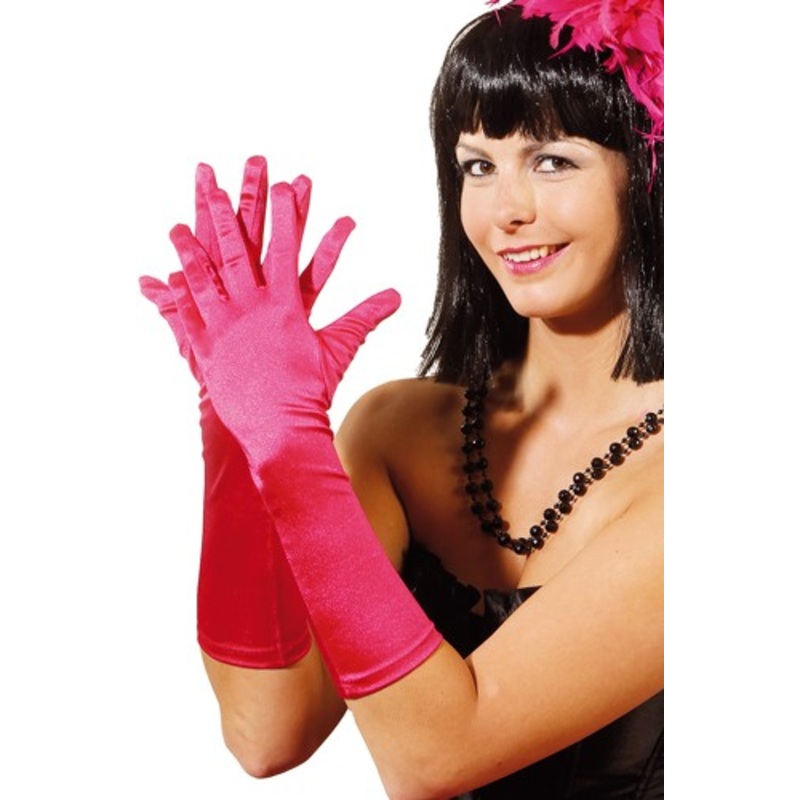 Long pink satin gloves 40cm