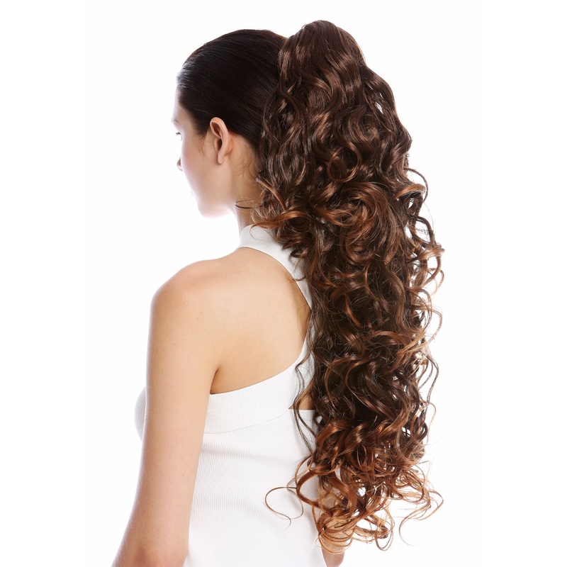 Ponytail Hairpiece very long voluminous curled curls chestnut brown mix N1095