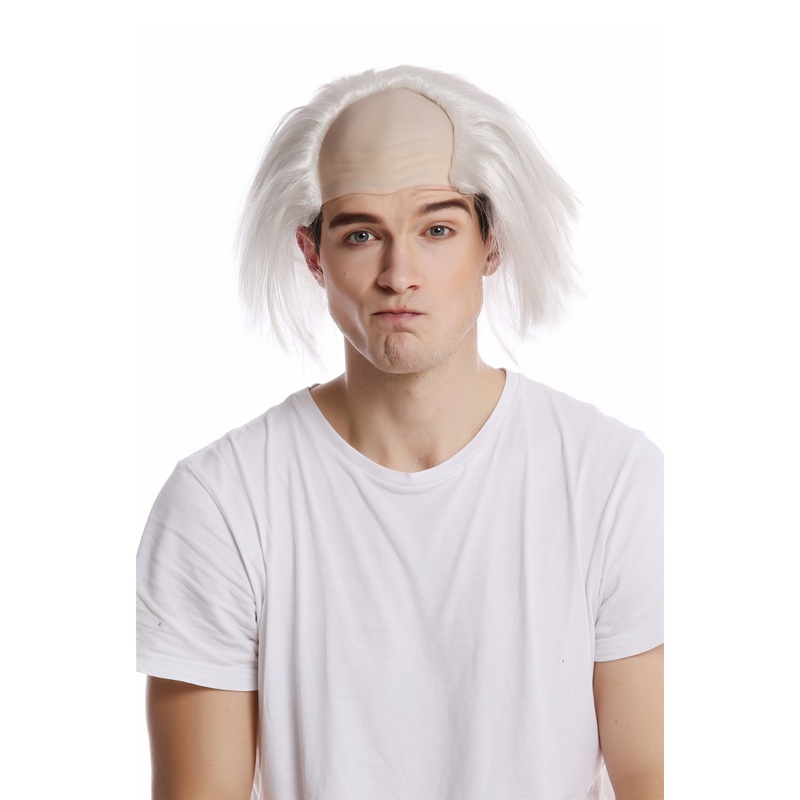 Wig Halloween crazy old half bald white grey Einstein Frankenstein Grandpa 91124