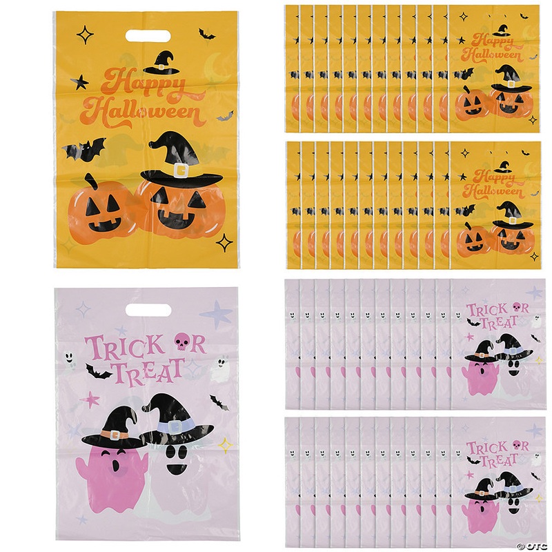 12 1/2 x 17 Bulk 50 Pc. Happy Halloween & Trick-or-Treat Plastic Favor Bags