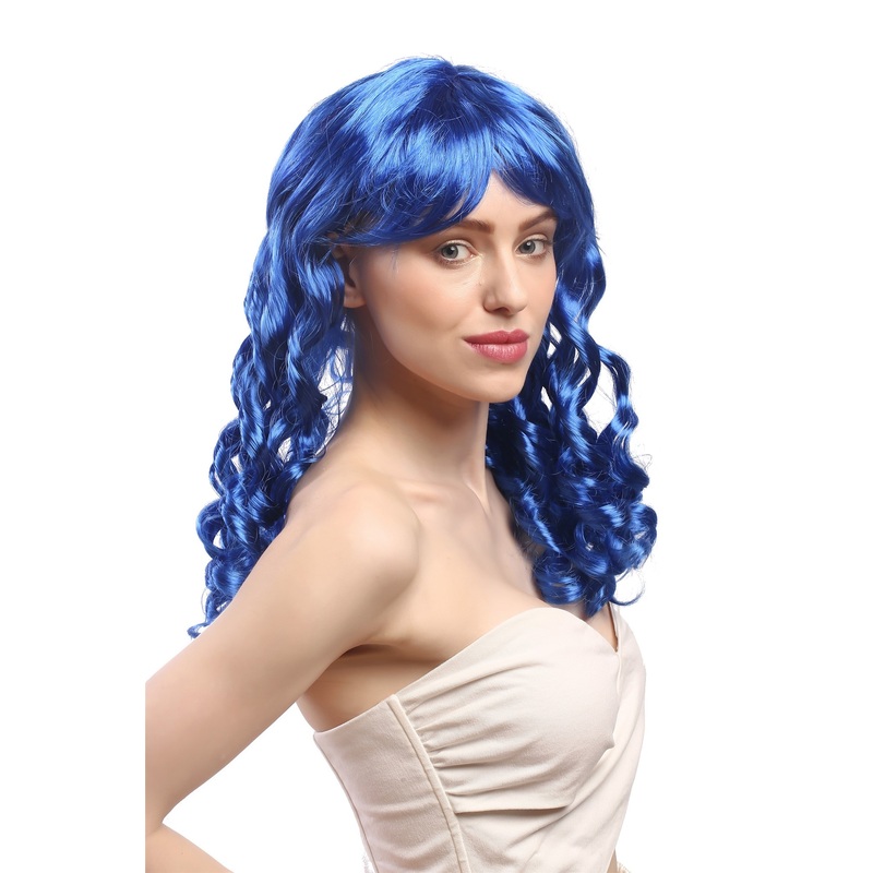 Lady Party Wig long baroque colonial ringlets curls coils bangs blue XR-007-PC3