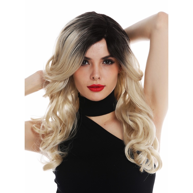 Lady wig partial monofilament parting long curls ombre brown blonde DW3025-MT