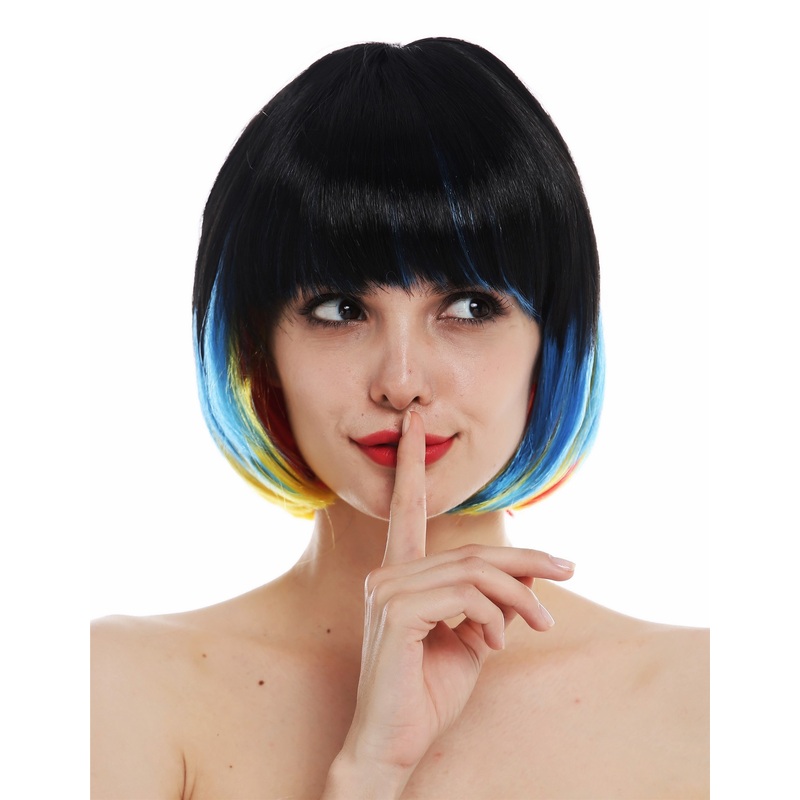 Wig Halloween women lady bob fringe short colourful black blue red yellow 31782