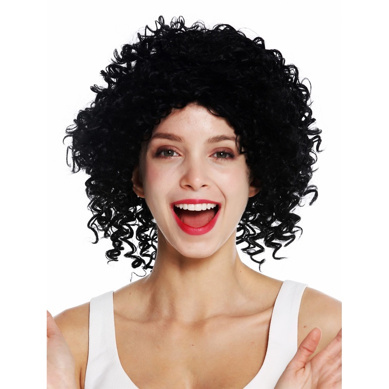 Women’s wig lady short shoulder length voluminous frizzy very curly black VIVI