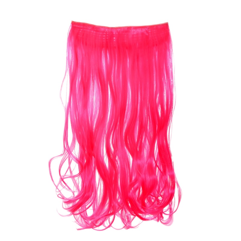 Hairpiece Clip-In Extension wide 5 clips curls curled  neon pink YZF-3178-TF2315