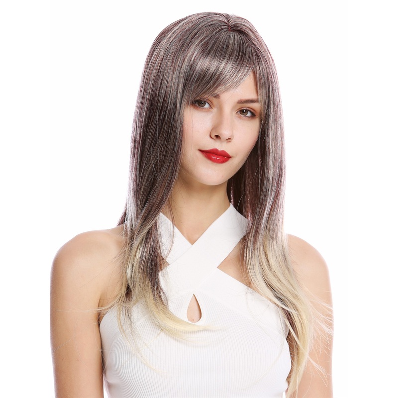 Lady Wig Long Straight Bangs Fringe Copper Blond Light Blonde Highlights GFW2274