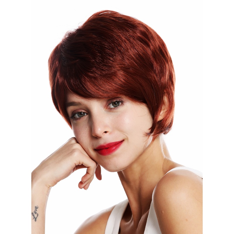 Lady wig short thick hair unisex boyish parted sideways copper red VK-50