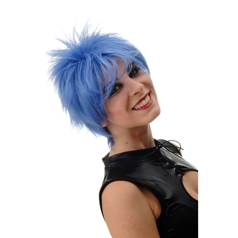 Lady woman wig short retro spiky 80s style teased Wave Punk blue BLUE144