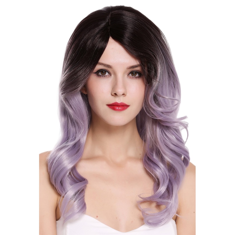 Lady women wig long slightl wavy parting Ombre dark brown purple grey RGF-5905LD