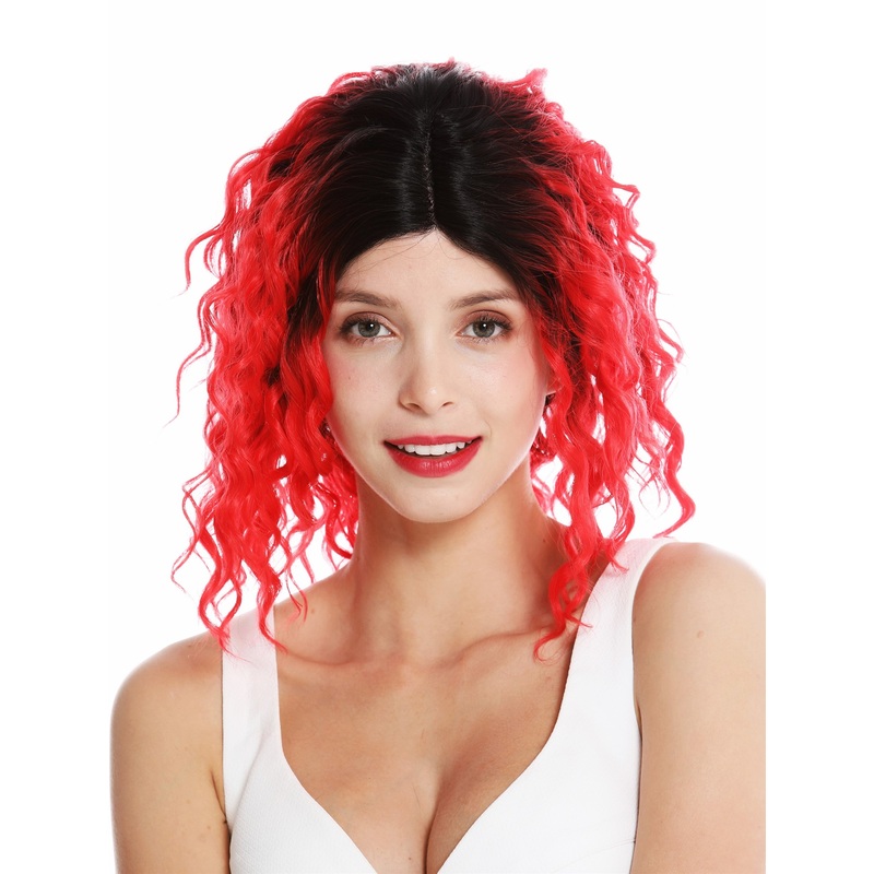 Monofilament lace front lady wig shoulder short curled ombre black red VK-15-MF