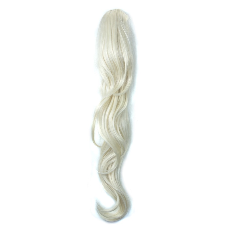Ponytail Hairpiece Claw Clamp very long ayerd slightly wavy platinum blonde T200