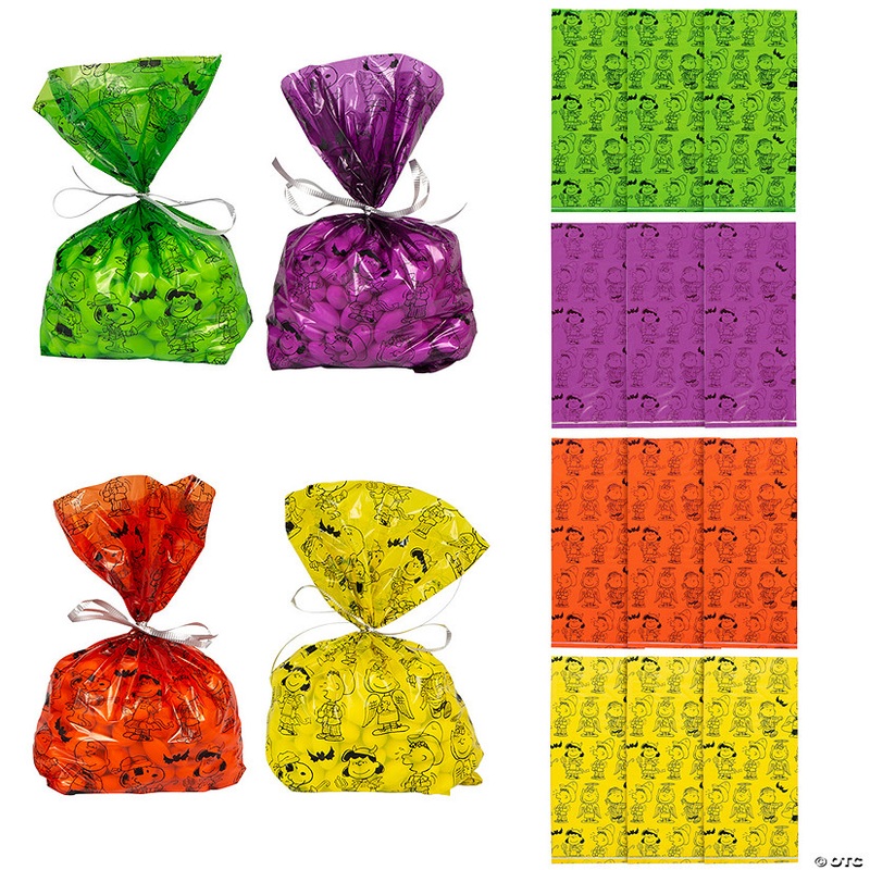 5 x 2 1/2 x 11 1/2 Small Peanuts Halloween Cellophane Treat Bags – 12 Pc.