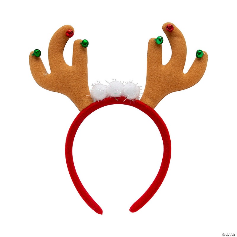 7 3/4 Stuffed Reindeer Antlers with Jingle Bells Headbands – 6 Pc.