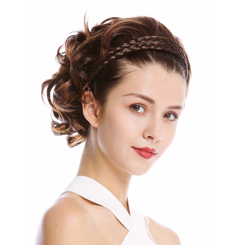 Halfwig Hairpiece braided hair circlet short wild wavy chestnut brown mix 90605