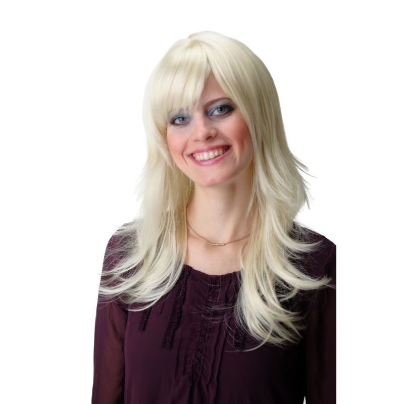 Lady wig long slightly wavy long fringe parted sideways platinum blonde GFW242