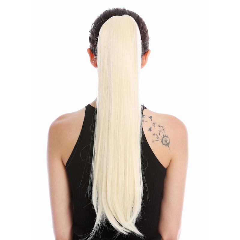 Ponytail Hairpiece comb ribbon wrap-around long straight bright blond YZF-1094S