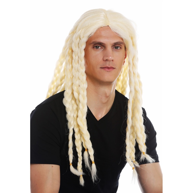 Wig carnival Halloween men women long plaited braid blonde viking 68286