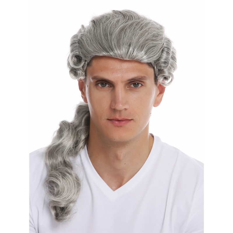 Wig men man historic baroque renaissance aristocrate king gray grey braid VK-31
