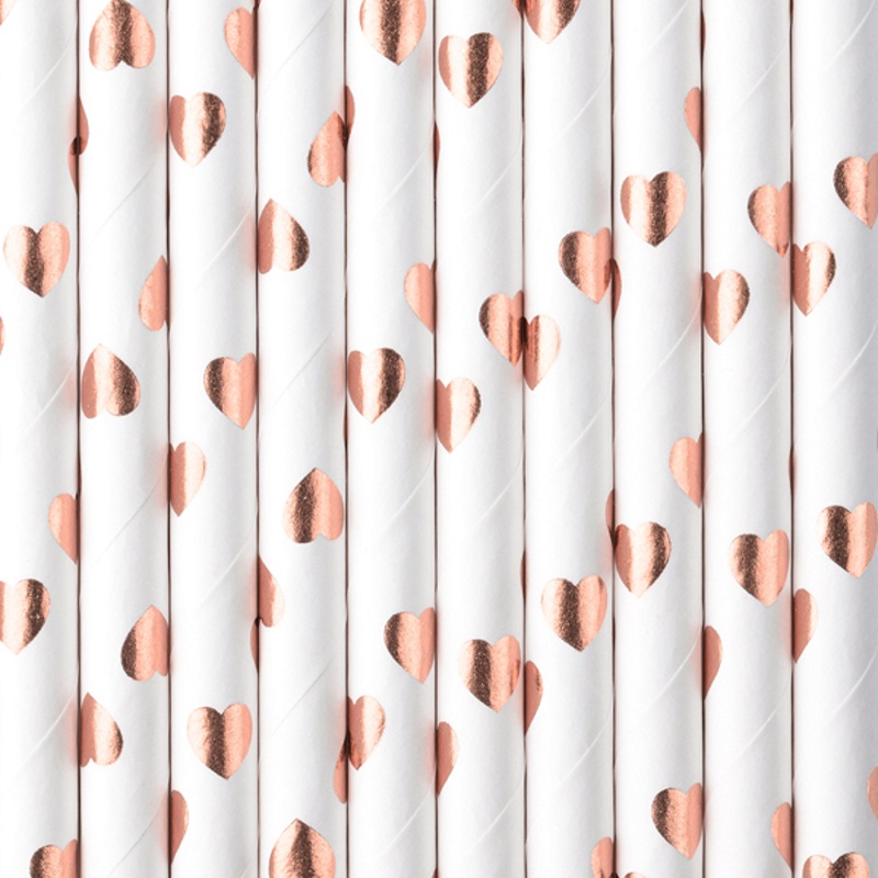 10 rose gold hearts straws 19.5cm