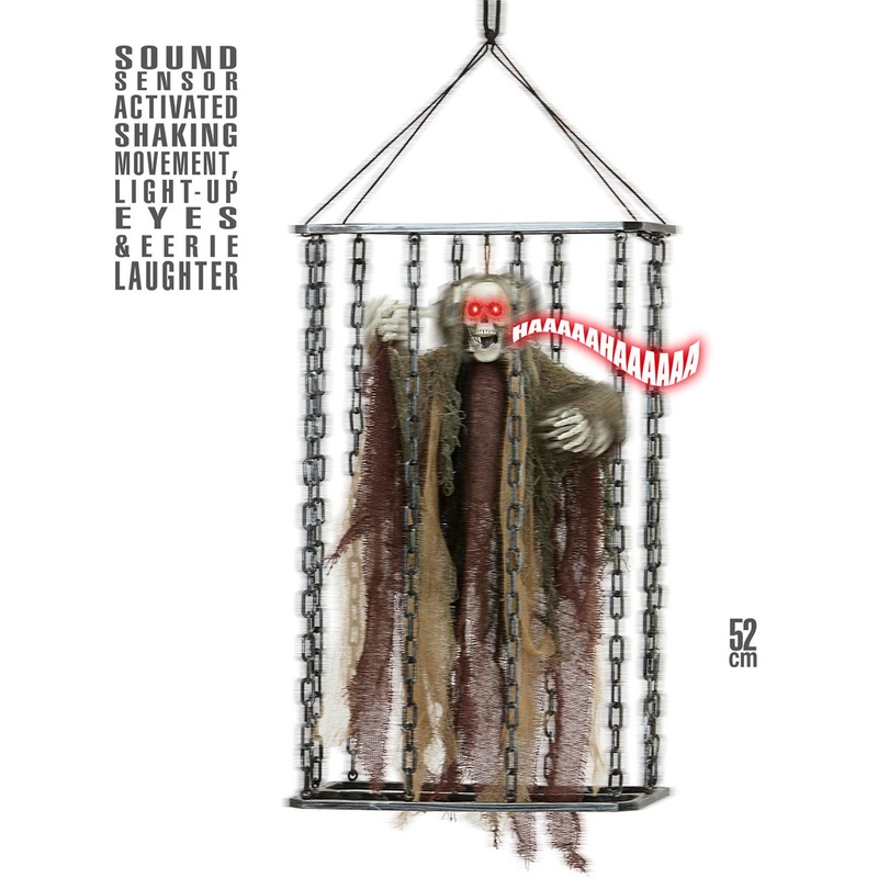 Grim reaper in the cage Halloween decoration with movement and sound 52cm