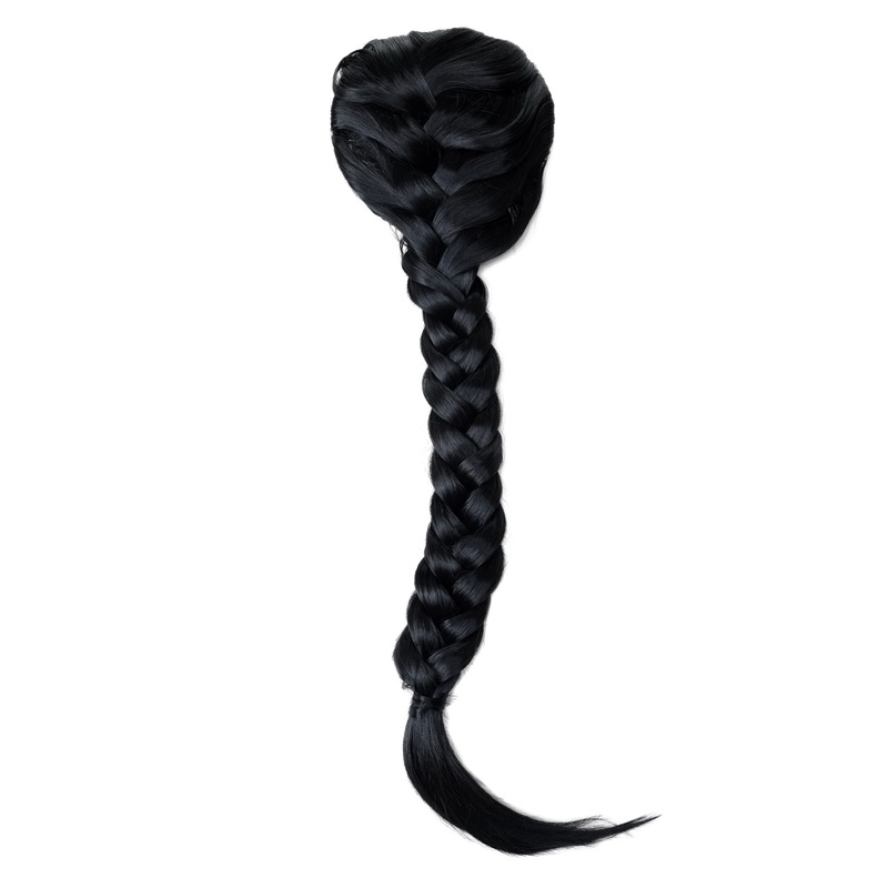 Hairpiece Ponytail queue plaited braided halfwig very long deep black T1402