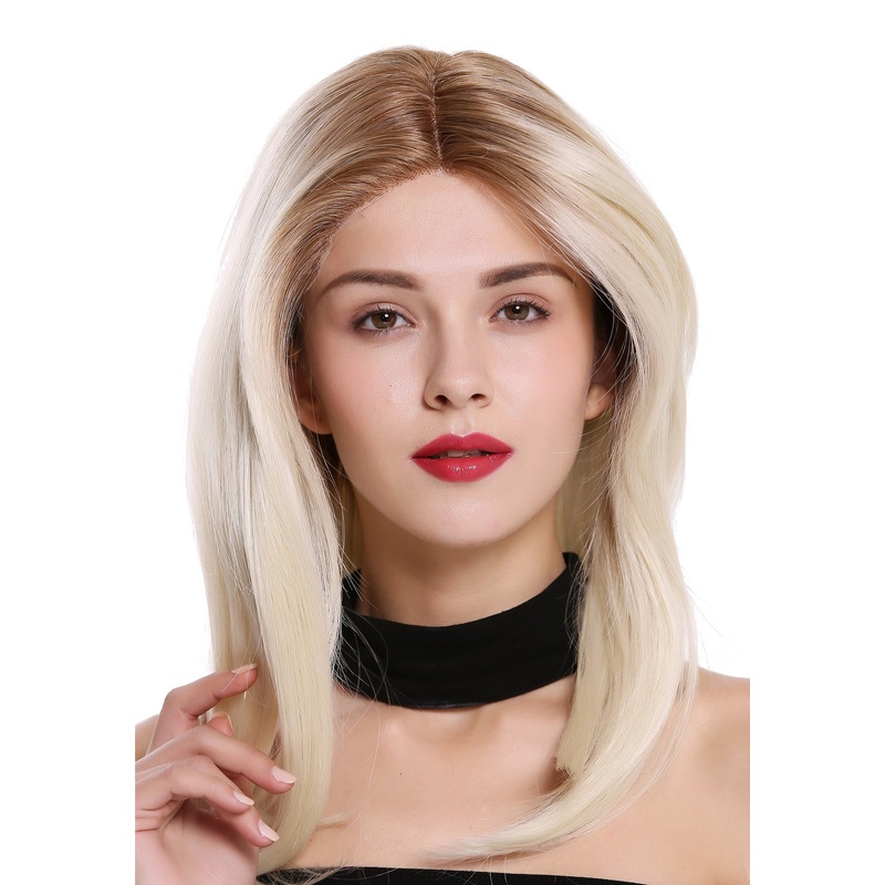 Lady wig lace front monofilament side parting long sleek ombre brown blonde