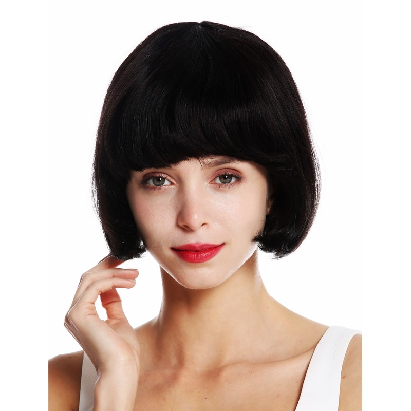 Lady wig real human hair short bob stykle straight bangs black VK-57-HH
