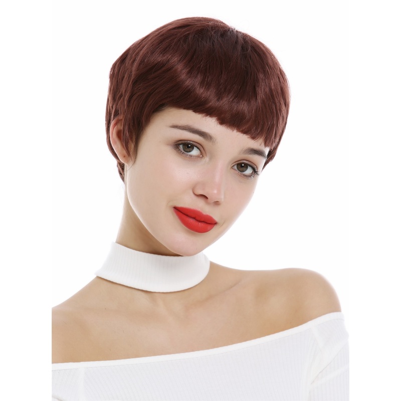 Lady Wig short Pixie cut 60s retro fringe bangs light auburn rusty brown SA098