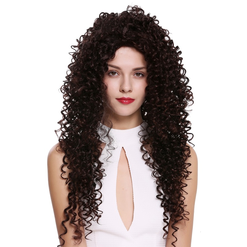 Lady women wig Long Dense Mahogany Brown Curls curly Afro Carribbean DW2315