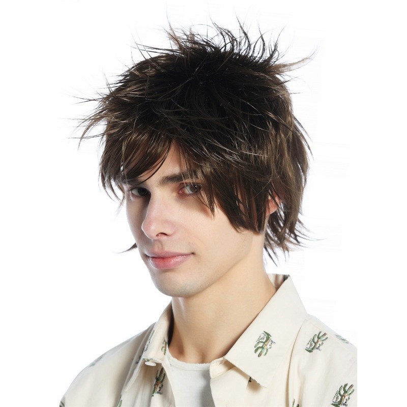 Wig Men Women Halloween short wild unruly 80s retro style medium brown M-261-10
