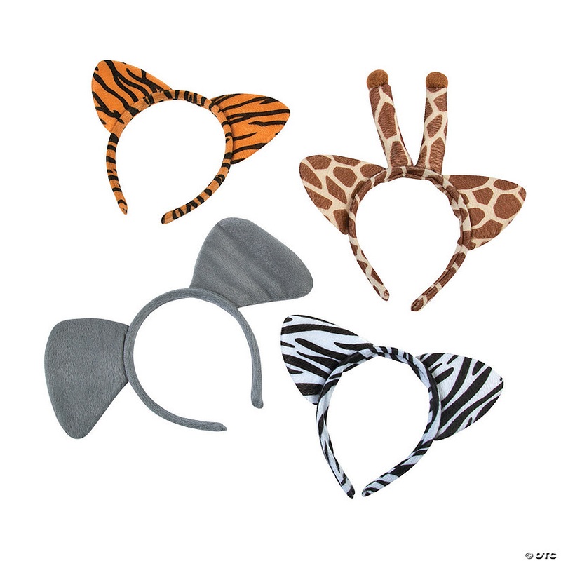 4 3/4 Plush Zoo Animal Ear Wild Patterns Headbands – 12 Pc.