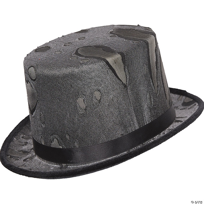 Adults Black Tattered Top Hat