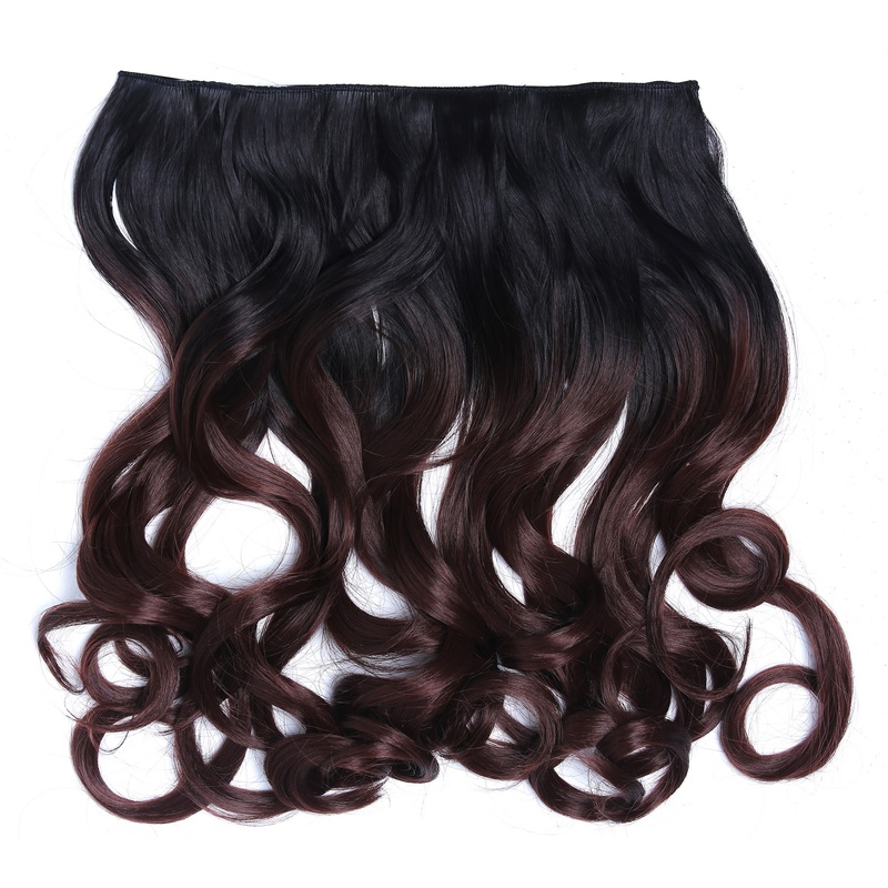 Clip-in hair extension 5 clips wide curled wavy ombre dark brown auburn CMT-863